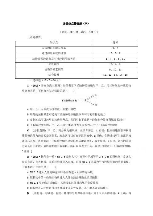 2018届高考生物易错热点排查练：(八) 含答案