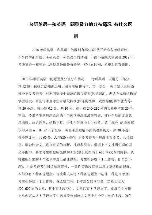 考研英语一和英语二题型及分值分布情况 有什么区别