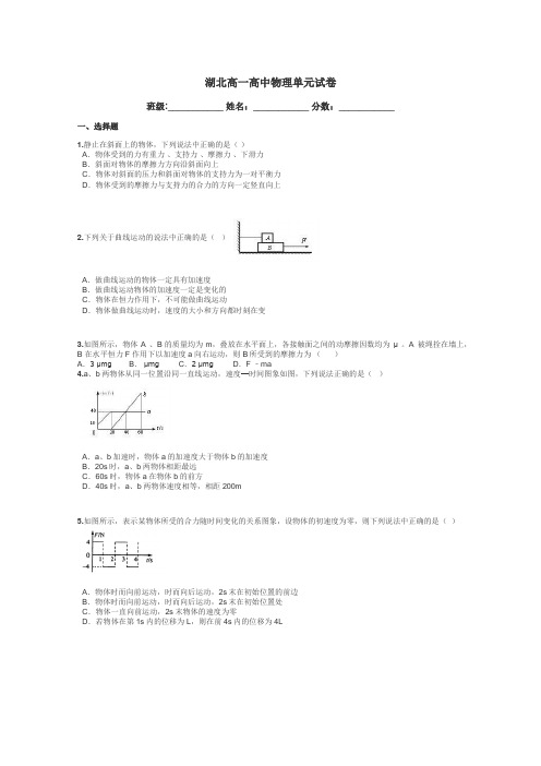 湖北高一高中物理单元试卷带答案解析
