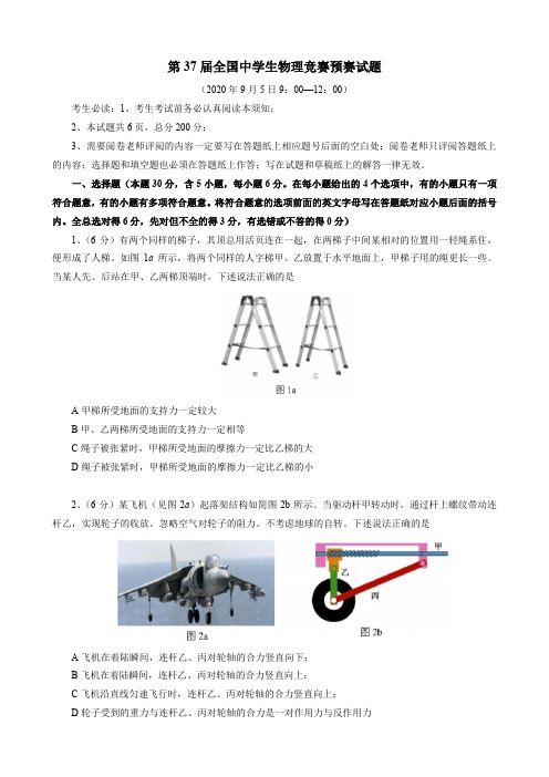 2019年第37届全国中学生物理竞赛预赛试卷