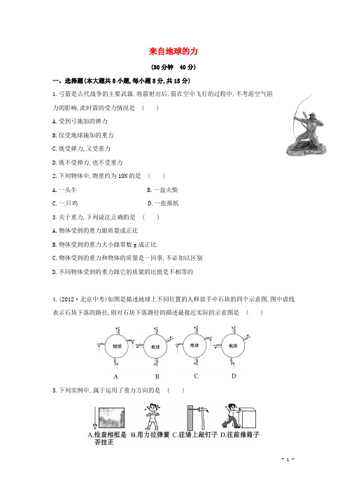 八年级物理全册 6.4 来自地球的力课时作业 (新版)沪科版