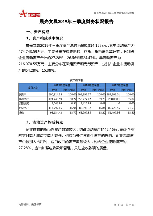 晨光文具2019年三季度财务状况报告