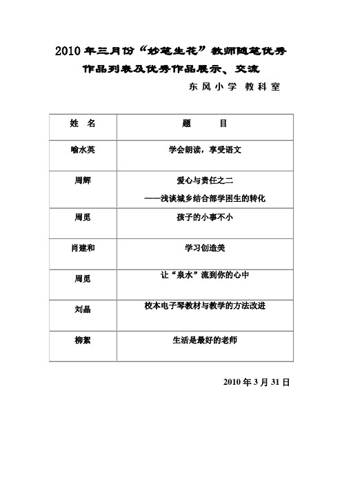 2010年三月份妙笔生花教师随笔优秀(精)