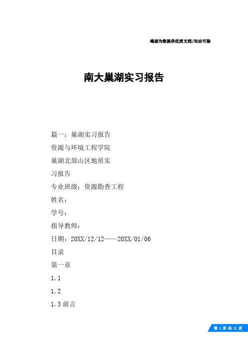 南大巢湖实习报告