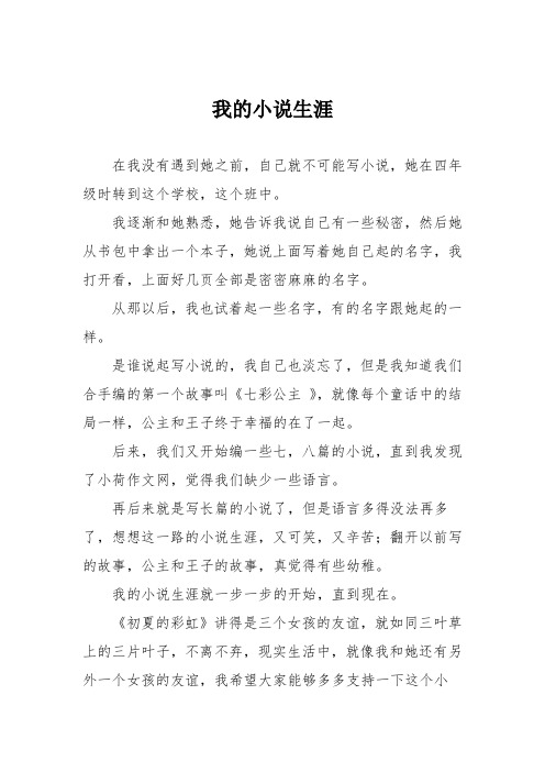 初中优秀记叙文作文：我的小说生涯