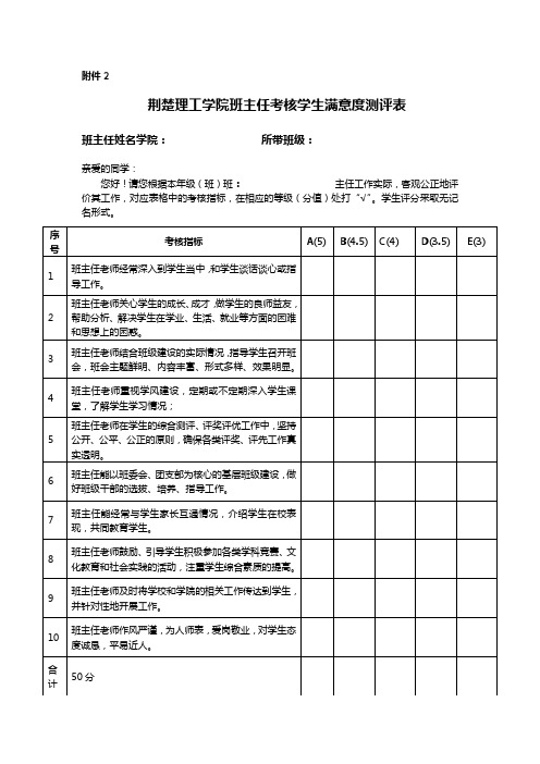 荆楚理工学院班主任考核学生满意度测评表