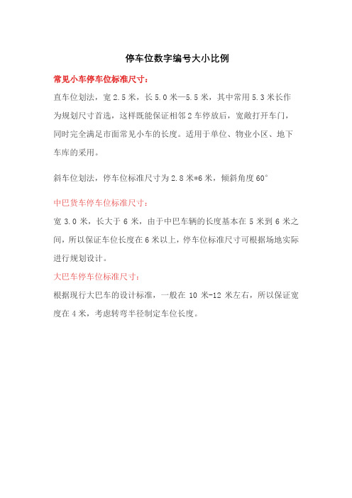 停车位数字编号大小比例