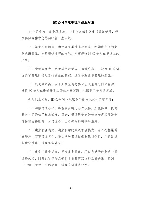 HG公司渠道管理问题及对策
