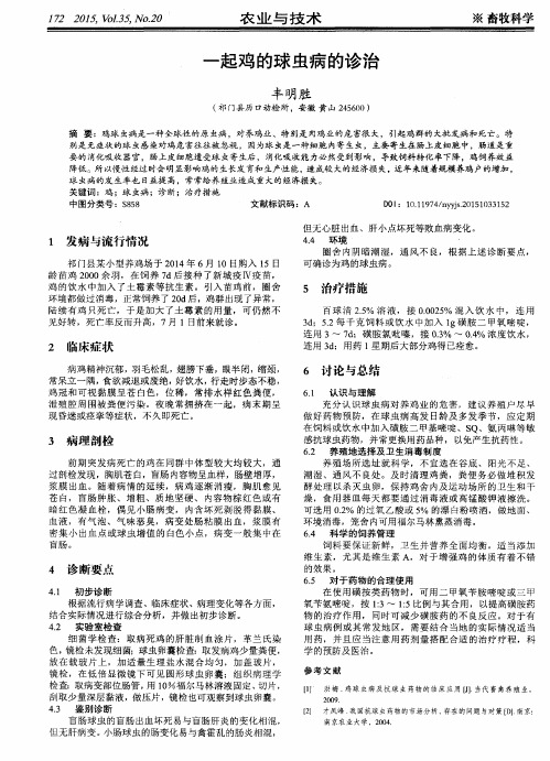 一起鸡的球虫病的诊治