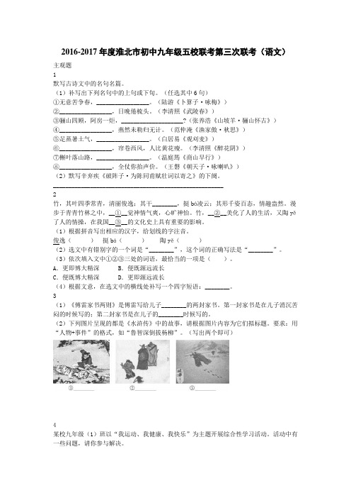 2016-2017年度淮北市初中九年级五校联考第三次联考(语文)