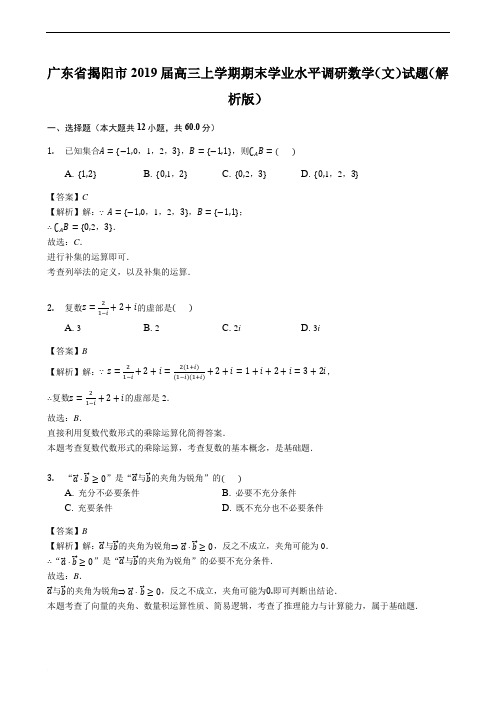 广东省揭阳市2019届高三上学期期末学业水平调研数学(文)试题及精品解析