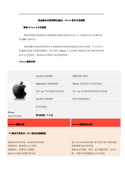 悦成移动互联网孵化基地：iPhone软件开发课程