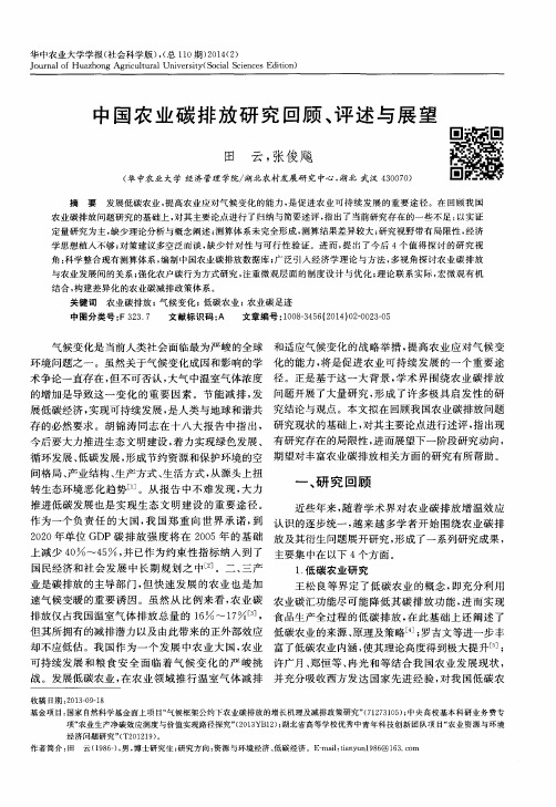 中国农业碳排放研究回顾、评述与展望