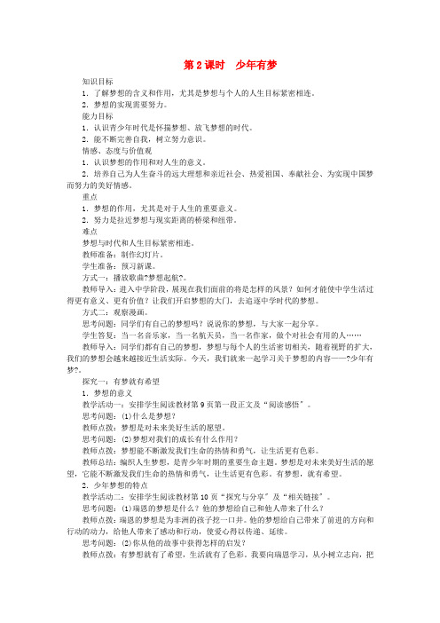 七年级道德与法治上册第一单元成长的节拍第一课中学时代第2课时少年有梦教案新人教版