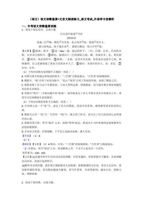 (语文)语文诗歌鉴赏+文言文阅读练习_语文考试_外语学习含解析 (2)