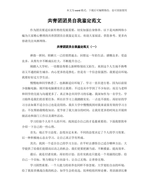 2018年共青团团员自我鉴定范文