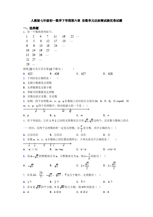 人教版七年级初一数学下学期第六章 实数单元达标测试提优卷试题