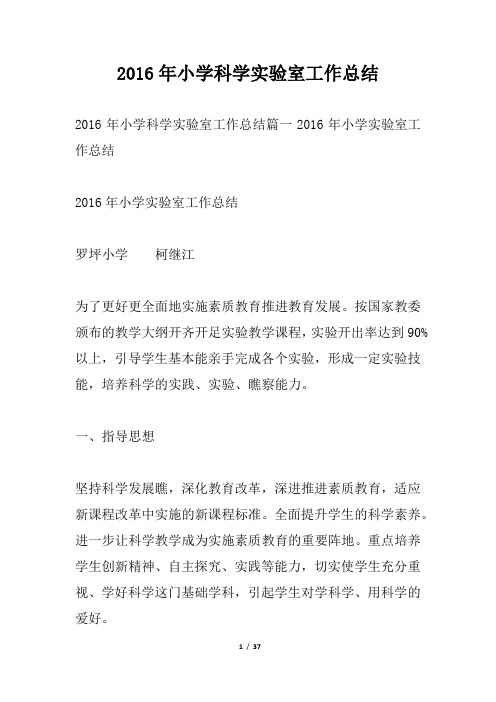 2016年小学科学实验室工作总结