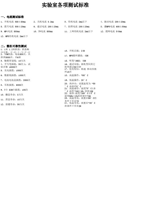实验室测试标准