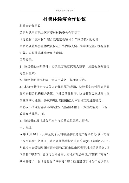 合同范文 村集体经济合作协议
