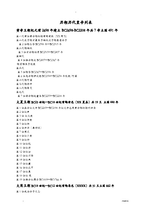 历朝历代皇帝列表