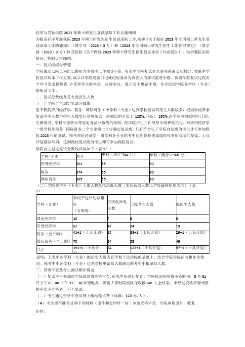 经济与贸易学院2023年硕士研究生复试录取工作实施细则