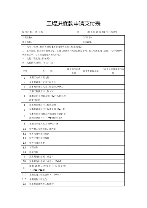 工程进度款申请支付表