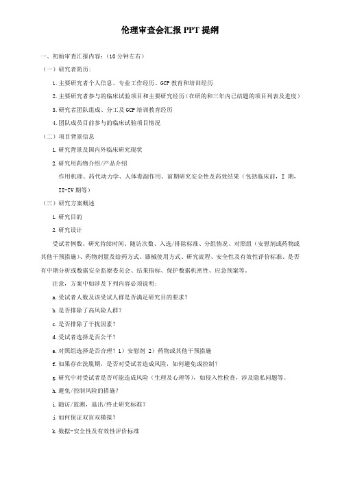 伦理审查会汇报PPT提纲