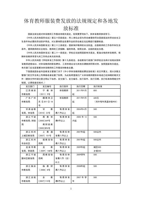 体育教师服装费发放的法规规定和各地发放标准调查
