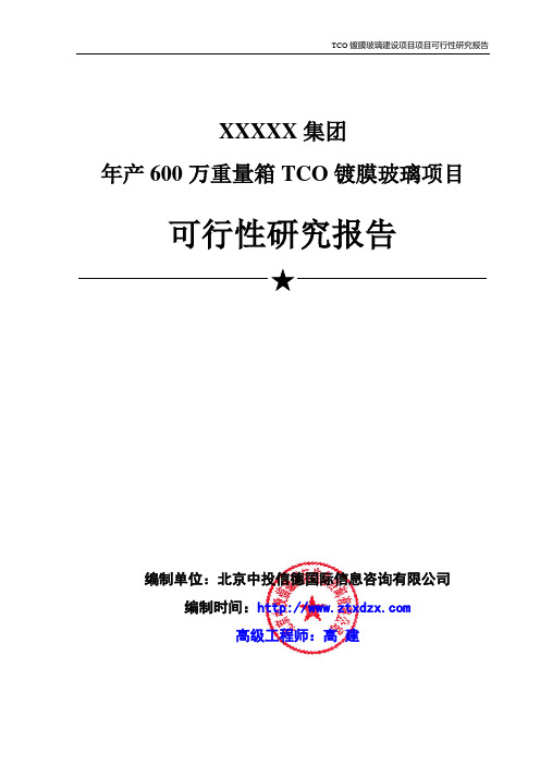 年产600万重量箱TCO镀膜玻璃项目可行性研究报告