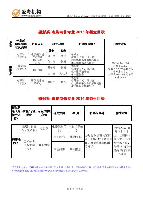 2015北京电影学院电影制作考研 招生人数 参考书 报录比 复试分数线 考研真题 考研经验 招生简章