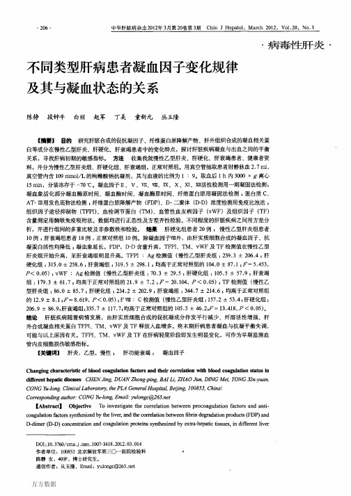 不同类型肝病患者凝血因子变化规律及其与凝血状态的关系