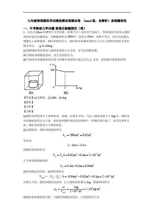 九年级物理模拟考试精选测试卷测试卷 (word版,含解析)易错题培优