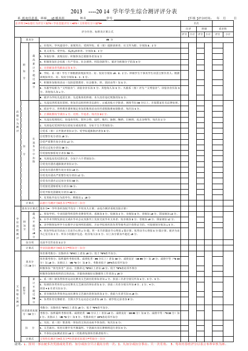 学生综合测评评分表2013-2014年度