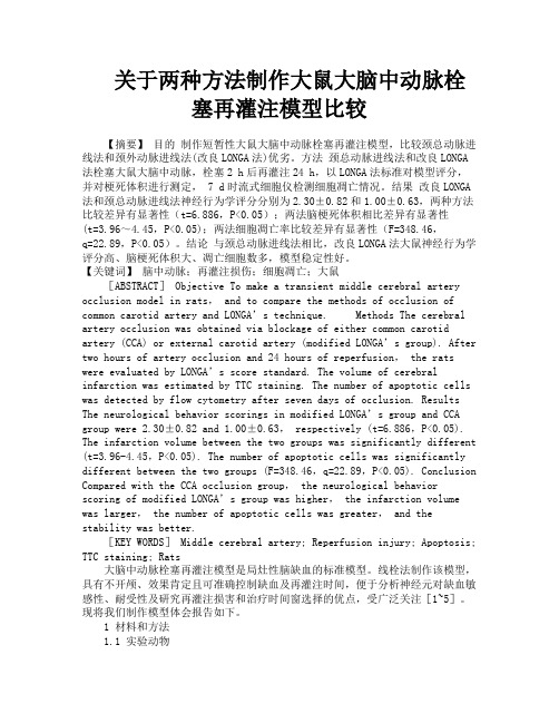 关于两种方法制作大鼠大脑中动脉栓塞再灌注模型比较