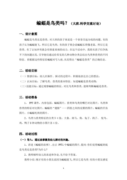 蝙蝠是鸟类吗(大班科学教案)