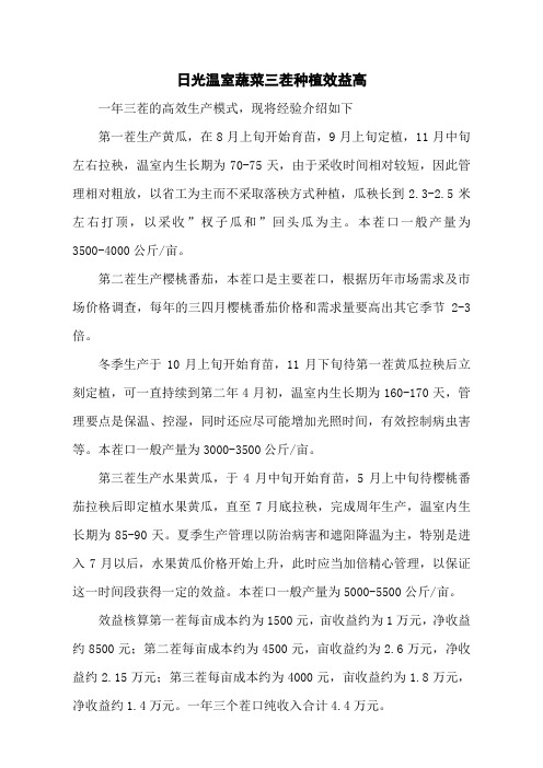 日光温室蔬菜三茬种植效益高