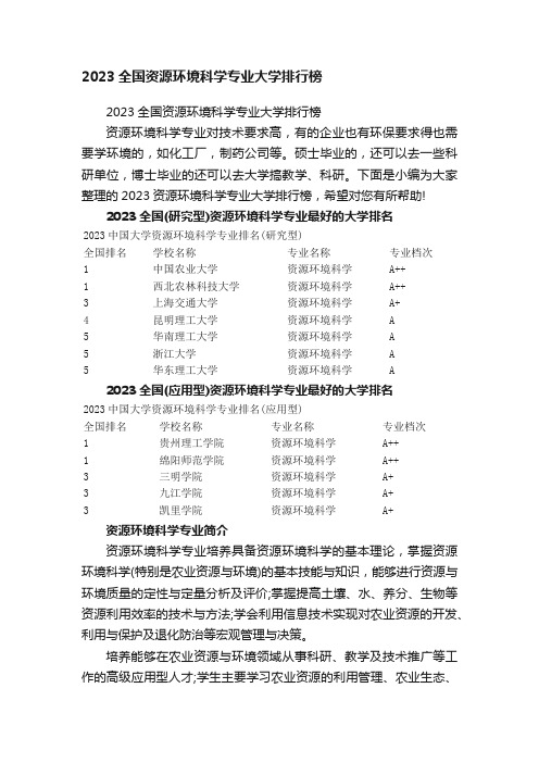 2023全国资源环境科学专业大学排行榜