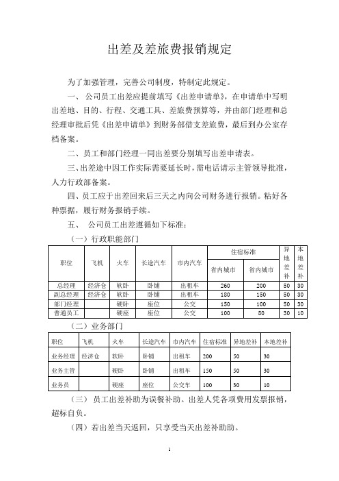 出差及差旅费报销规定