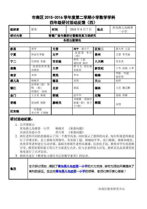 市南区2015-2016学年度第二学期小学数学学科