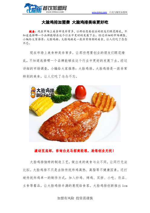 大脸鸡排加盟费 大脸鸡排美味更好吃