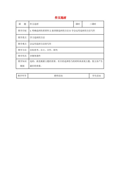 中考语文专题复习作文作文选材教学设计