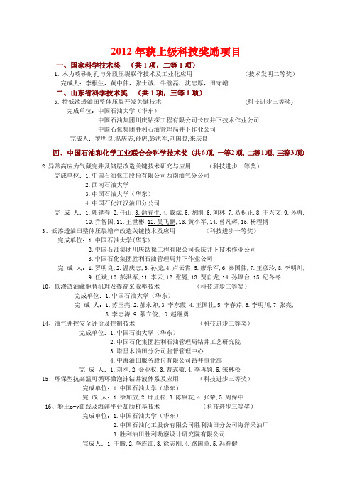 2012年获上级科技奖励项目
