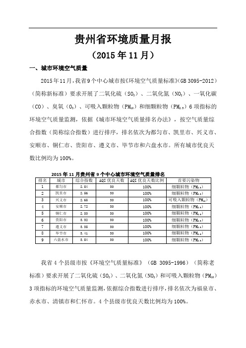 贵州省环境质量月报