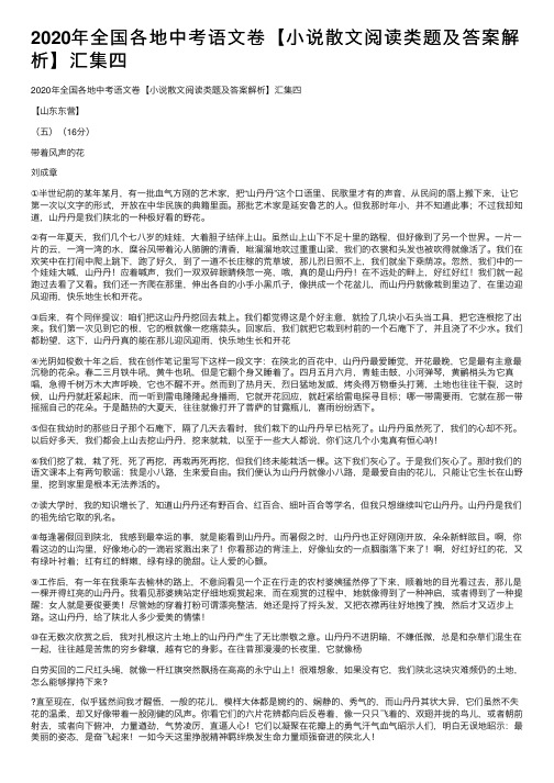 2020年全国各地中考语文卷【小说散文阅读类题及答案解析】汇集四