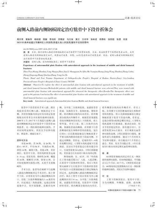 前侧入路前内侧钢板固定治疗肱骨中下段骨折体会