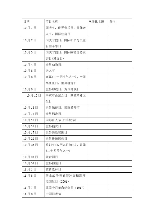 10月份节日