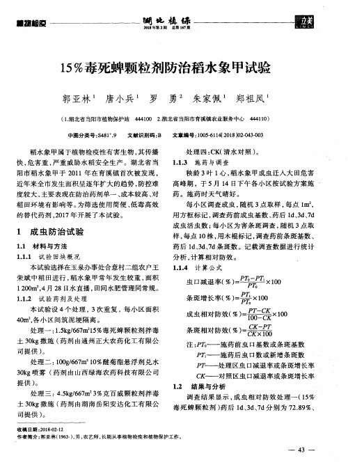 15%毒死蜱颗粒剂防治稻水象甲试验