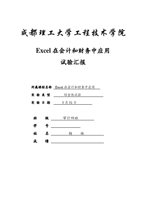 2021年Excel在会计和财务中的应用实验报告