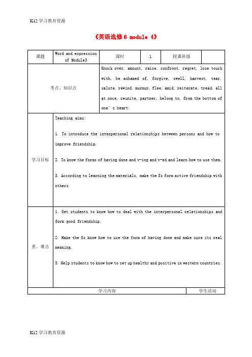 [K12学习]四川省宜宾市一中2015-2016学年高二英语下学期第8周教学设计(Module 4,
